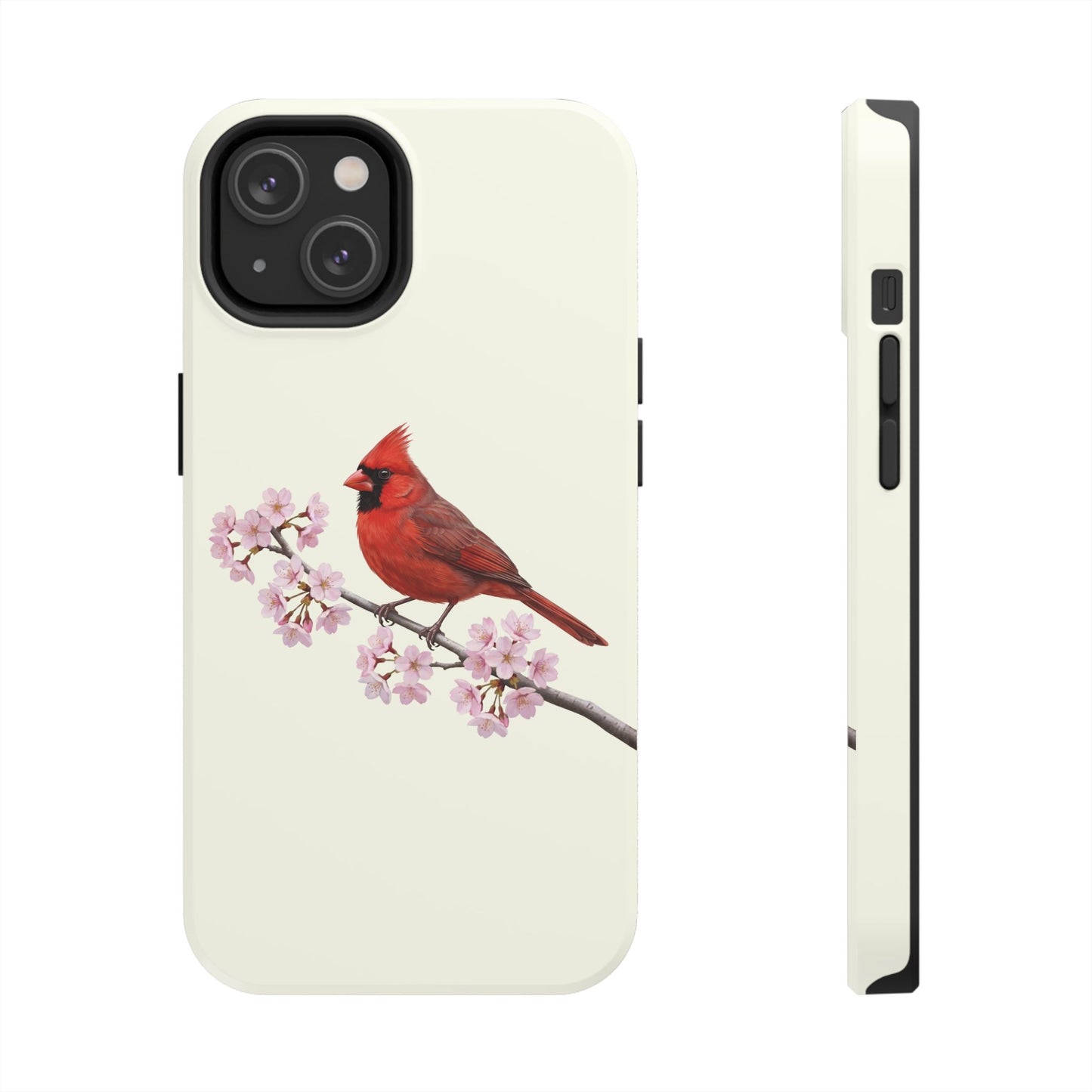 Northern Cardinal & Cherry Blossom Tough iPhone Case Creamy White