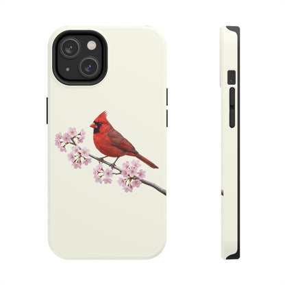 Northern Cardinal & Cherry Blossom Tough iPhone Case Creamy White