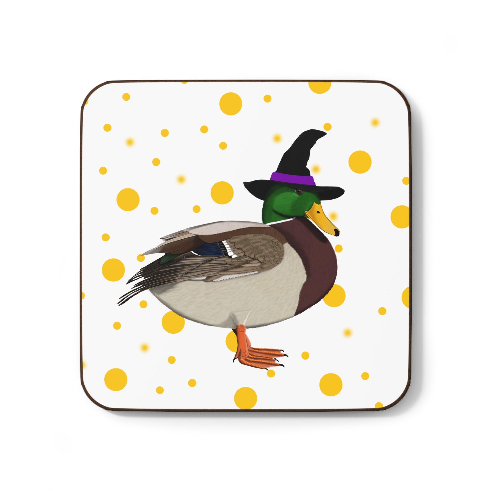 Mallard Orange Dots Halloween Hardboard Coaster