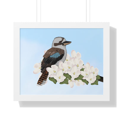 Kookaburra Spring Blossoms Bird Framed Poster