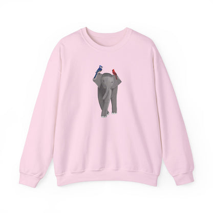 Elephant with Blue Jay Cardinal Birds Birding & Birdwatching Sweatshirt