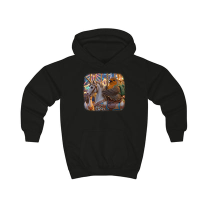 Kuscheliger Kinder Hoodie Rosi Rotkehlchen & das Karussell-Einhorn