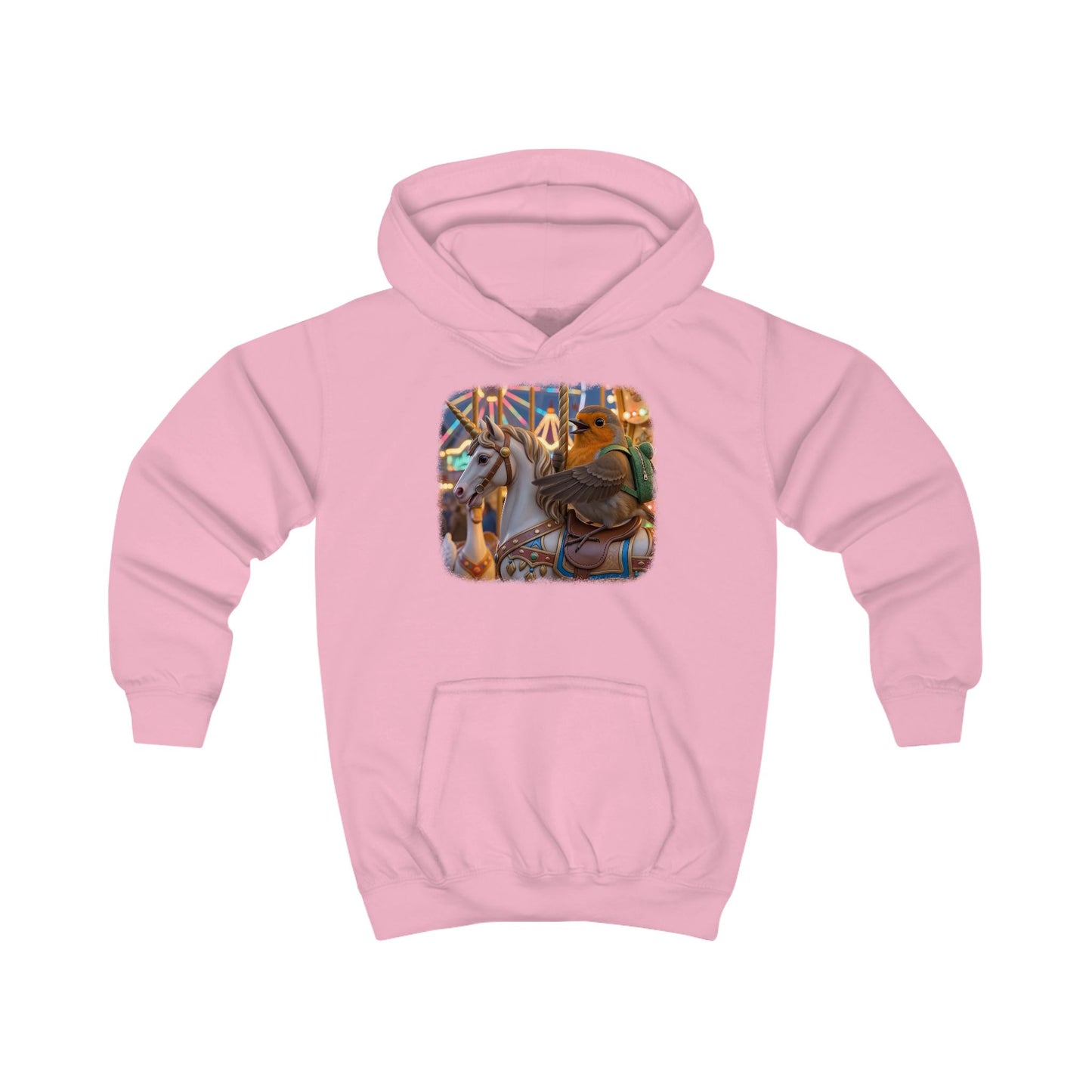 Kuscheliger Kinder Hoodie Rosi Rotkehlchen & das Karussell-Einhorn