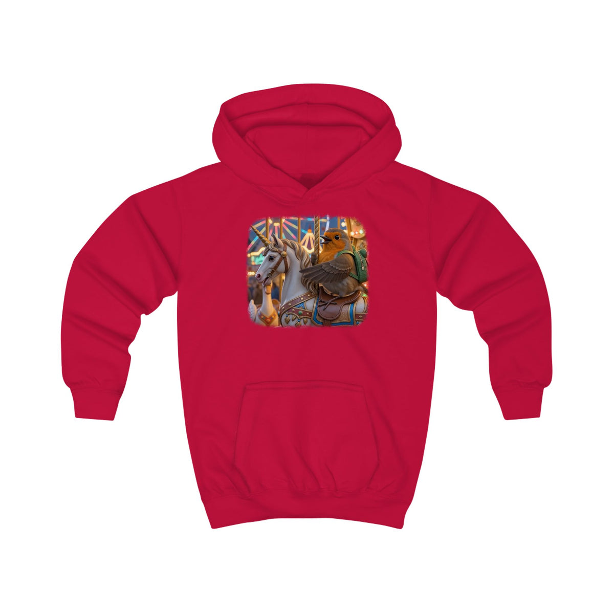 Kuscheliger Kinder Hoodie Rosi Rotkehlchen & das Karussell-Einhorn