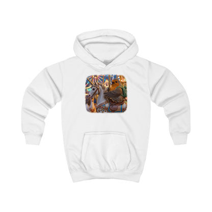Kuscheliger Kinder Hoodie Rosi Rotkehlchen & das Karussell-Einhorn