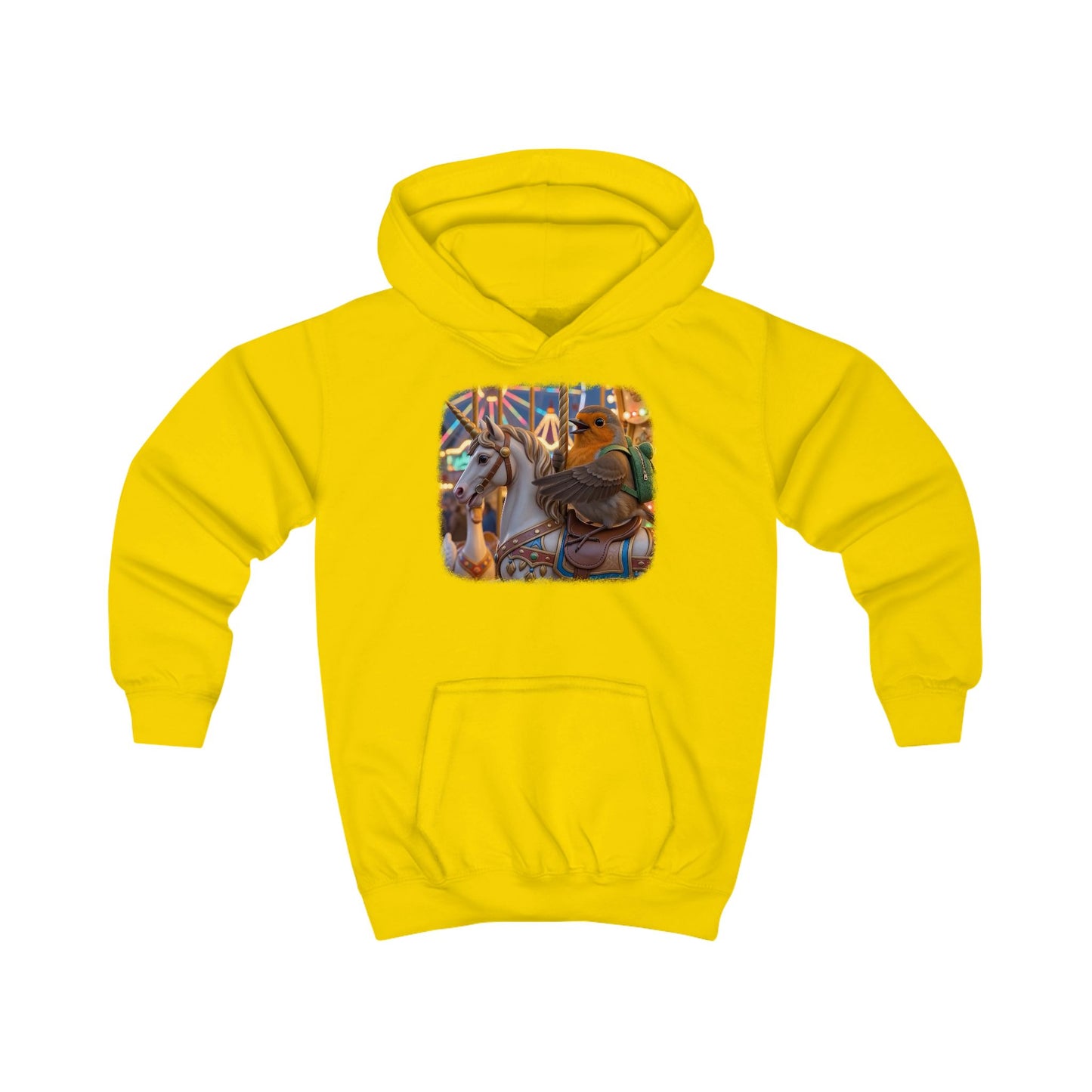 Kuscheliger Kinder Hoodie Rosi Rotkehlchen & das Karussell-Einhorn
