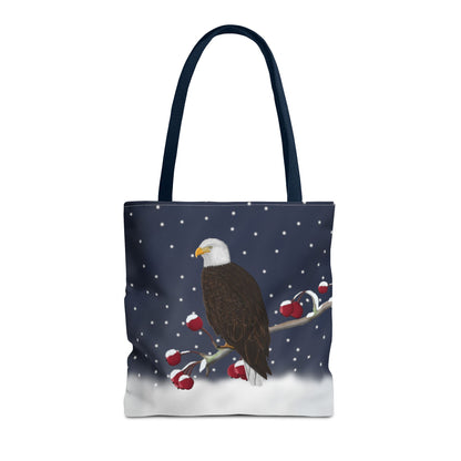 Bald Eagle on a Winter Branch Christmas Bird Tote Bag 16"x16"