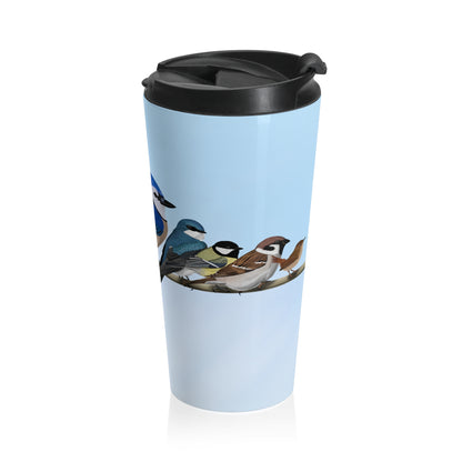 Garden Birds Blue Jay Cardinal Bird Stainless Steel Travel Mug 15oz - jz.birds