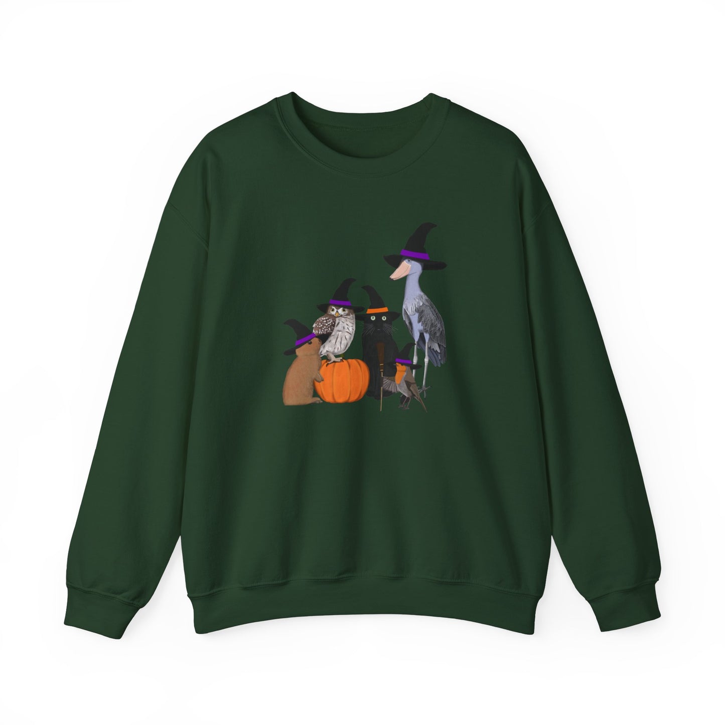 Robin Shoebill Owl Rabbit with Cat Happy Halloween Birds Sweatshirt