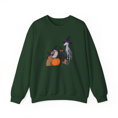 Robin Shoebill Owl Rabbit with Cat Happy Halloween Birds Sweatshirt