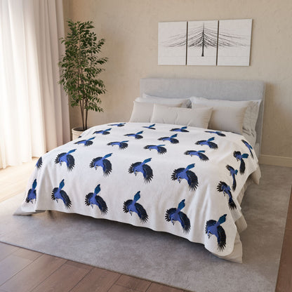 Blue Jay Art Fleece Sherpa Blanket (60"x80") - Thick, Ultra-Soft & Cozy Throw for Bird Lovers