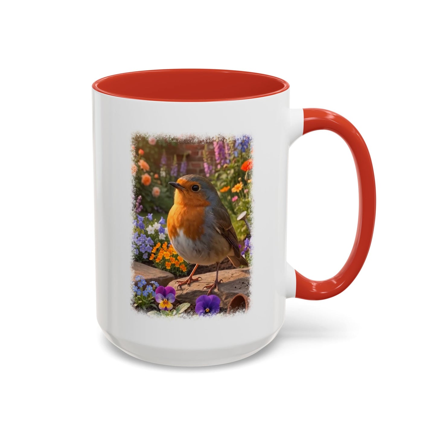 Robin Rosi Flower Bed Mug - Cute Backyard Bird Watcher Gift