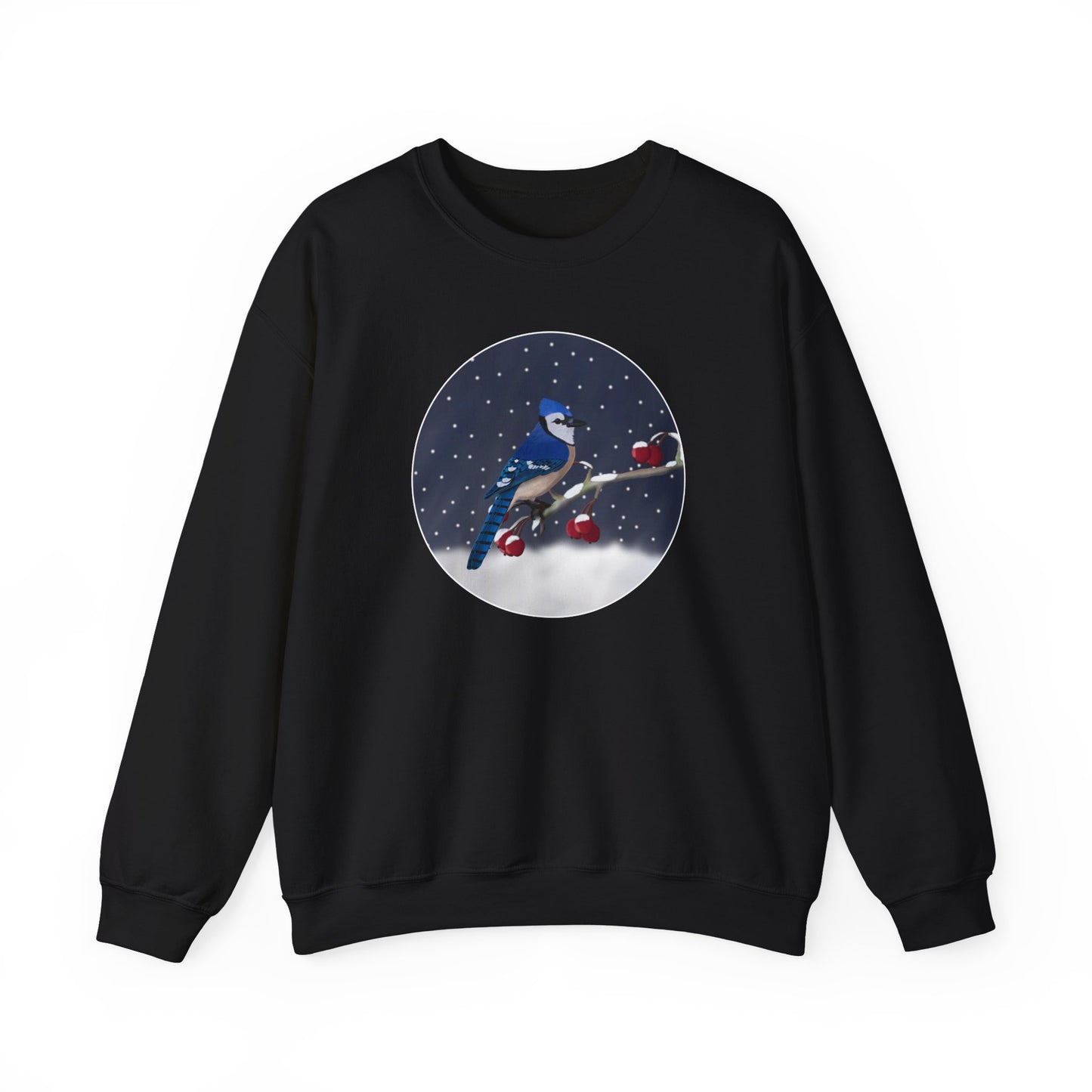 Blue Jay on a Winter Branch Christmas Bird Sweatshirt