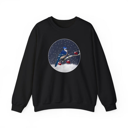 Blue Jay on a Winter Branch Christmas Bird Sweatshirt