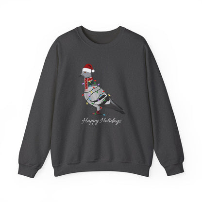 Pigeon with Fairy Lights as Santa Happy Holidays Birdwatcher Christmas Bird Sweatshirt