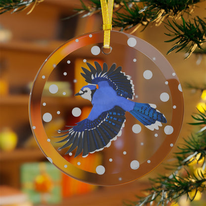 Blue Jay Bird Christmas Glass Ornament Transparent