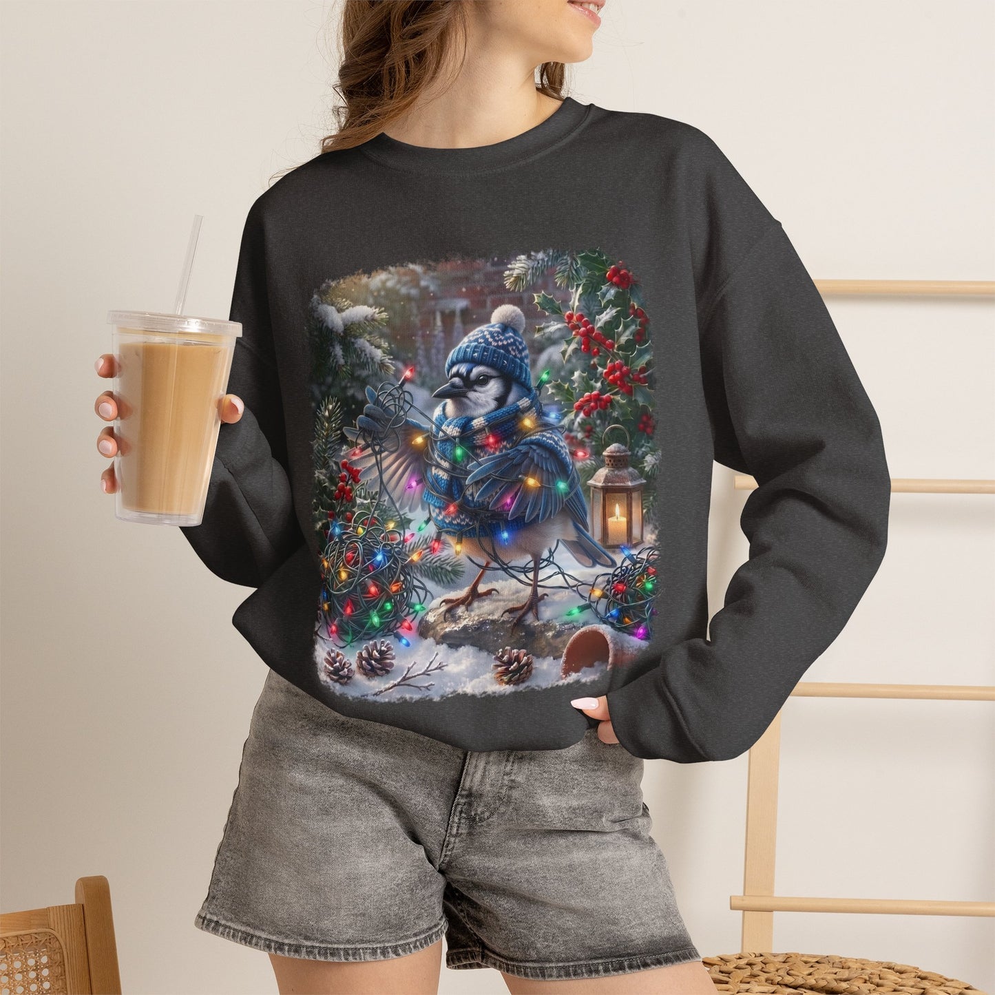 Blue Jay Christmas Sweatshirt – Tangled Lights Winter Crewneck