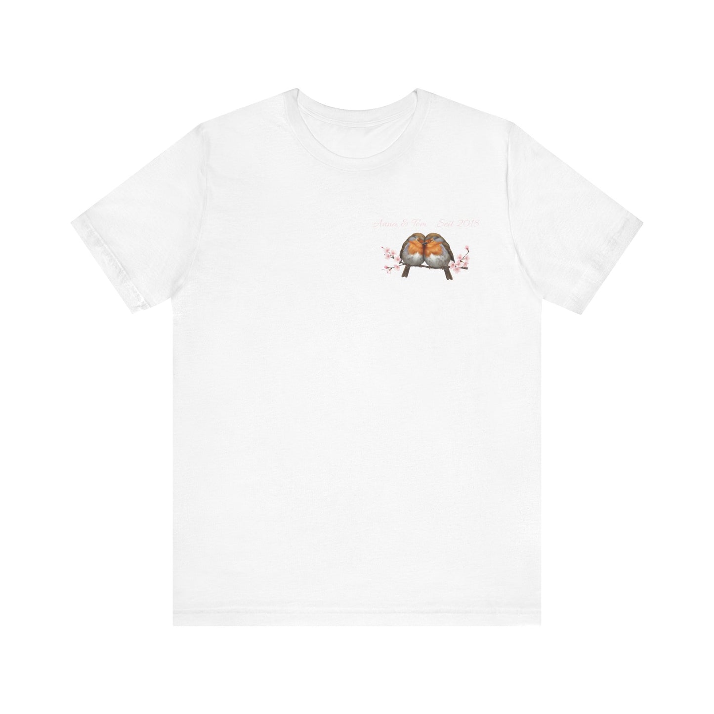 Personalisiertes Rotkehlchen T-Shirt mit Wunschnamen – Vogel-Motiv für Paare & Beste Freunde