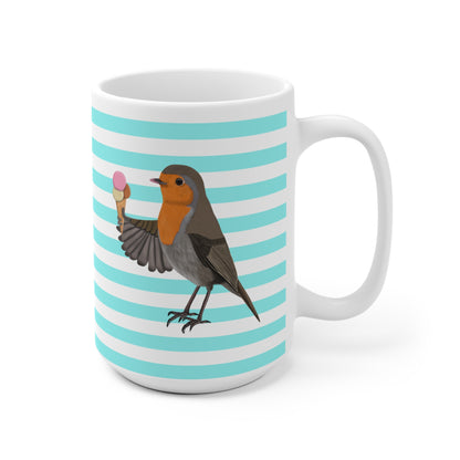 Rotkehlchen mit Eis Vogel Tasse Türkis Weiß