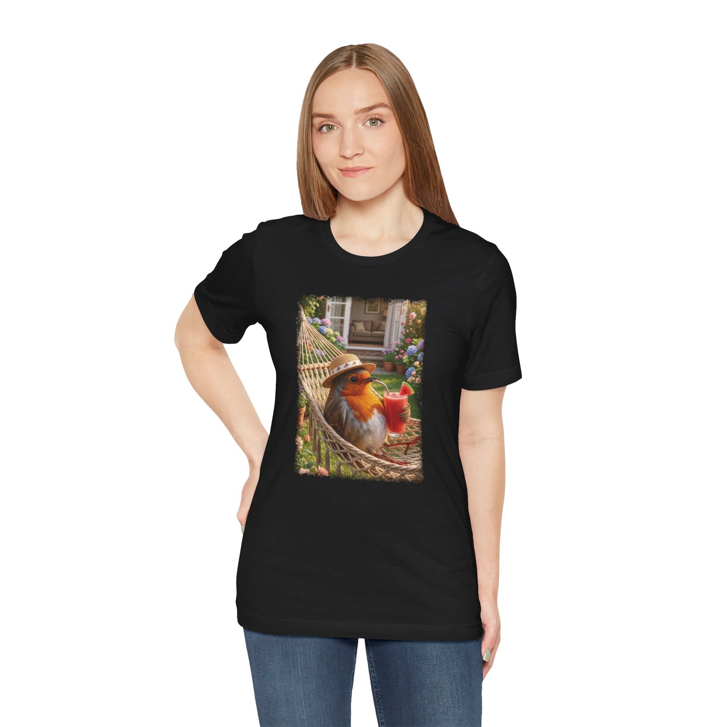 Robin Rosi Hammock and Smoothie T-Shirt for Bird Lovers