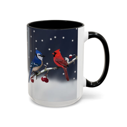 Blue Jay and Cardinal Bird Coffee Mug | Ceramic Christmas Gift for Bird Lovers