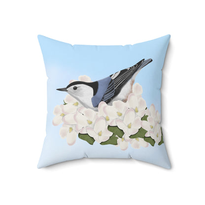 Nuthatch and Apple Blossoms Bird Throw Pillow 16"x16" - jz.birds