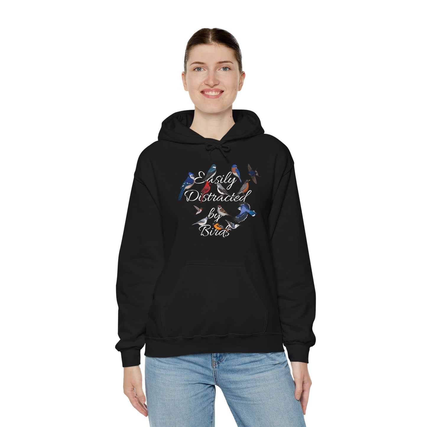 Easily Distracted by Birds Blue Jay Cardinal Hummingbird Hoodie