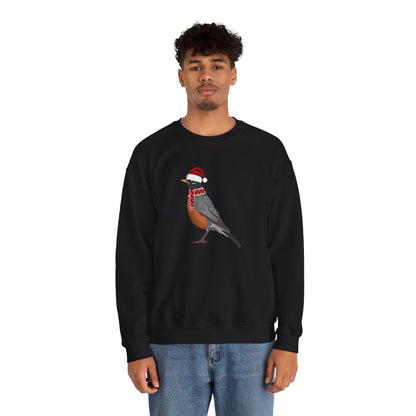 Robin with Christmas Hat Bird Birdwatcher Sweatshirt