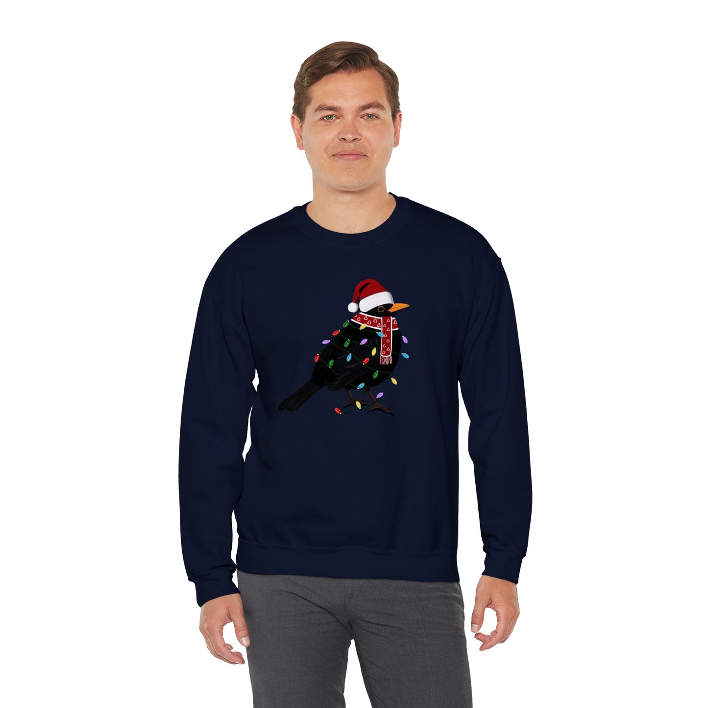 Blackbird with Fairy Lights Santa Claus Christmas Bird Sweatshirt