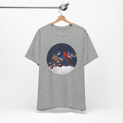 Blue Jay Robin Cardinal Bluebird Wren on a Winter Branch Birdwatcher Christmas Bird T-Shirt