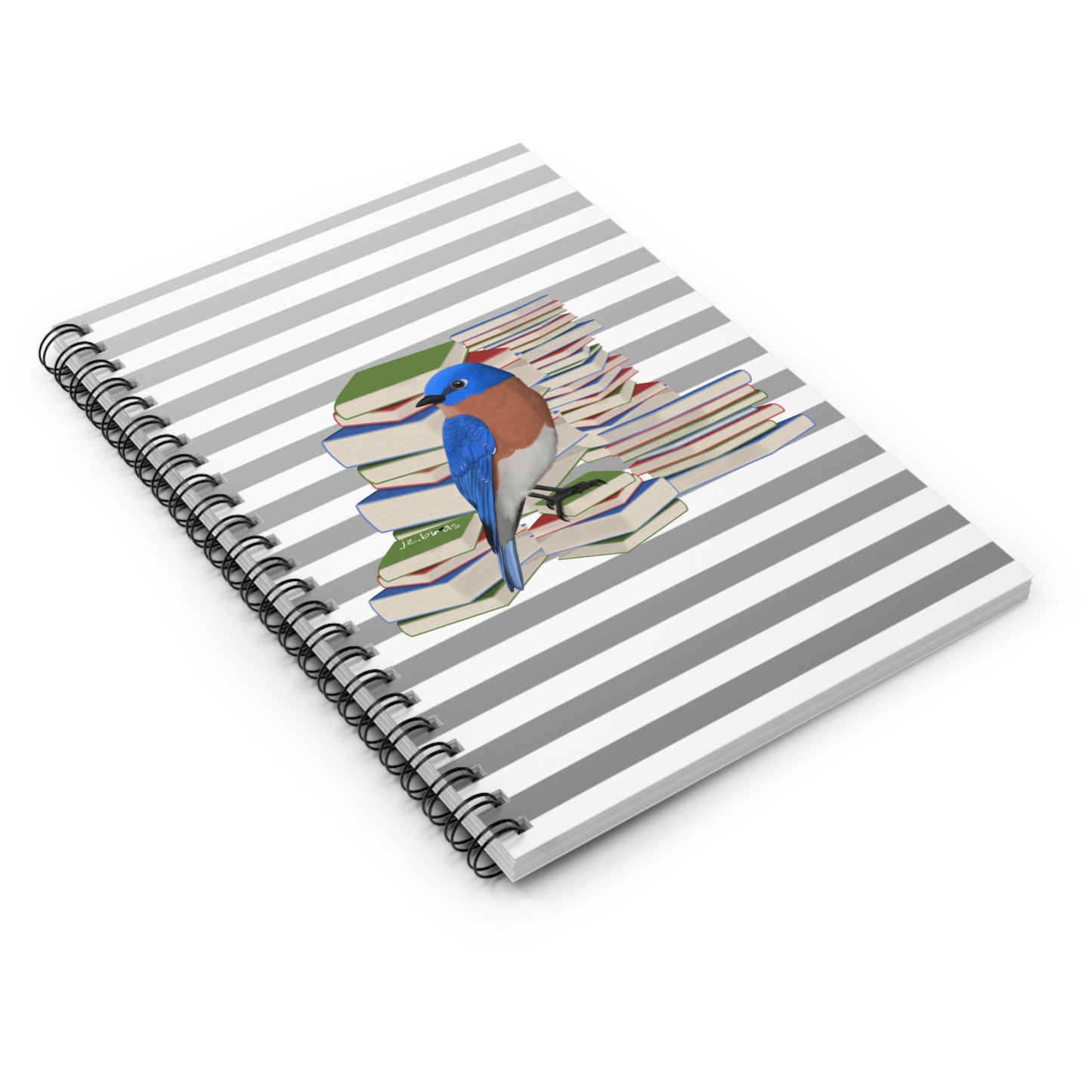 Eastern Bluebird Bird with Books Birdlover Bookworm Spiral Notebook Ruled Line 6" x 8"