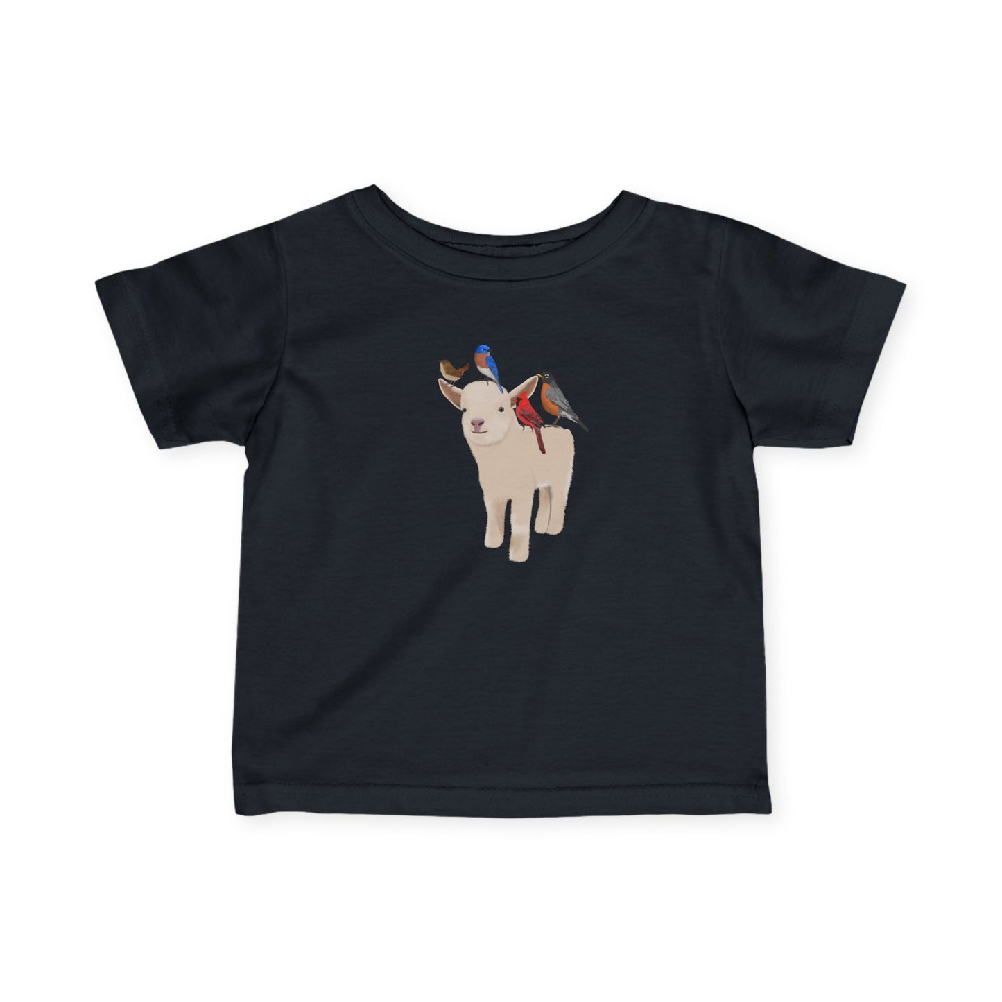 Cute Little Lamb with Bluebird Cardinal Robin Wren Bird Baby & Toddler T-Shirt