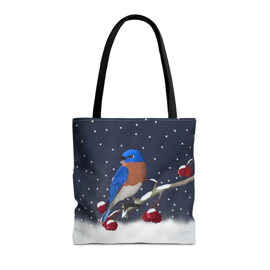 Bluebird on a Winter Branch Christmas Bird Tote Bag 16"x16"