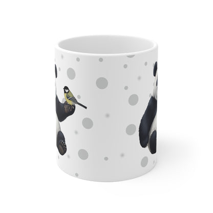 Kohlmeise mit einem fröhlichen Panda Vogel Tiermotiv Tasse Punkte Grau