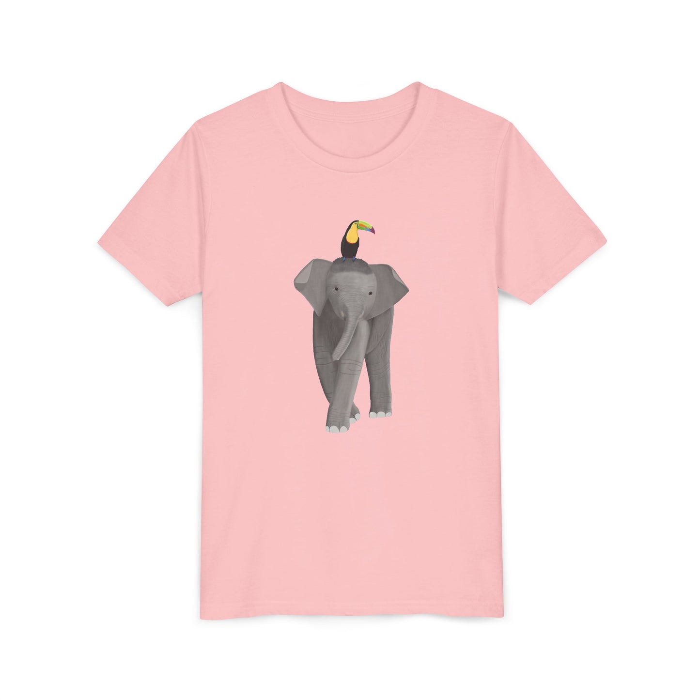 Elephant with Keel Billed Toucan Bird Youth T-Shirt