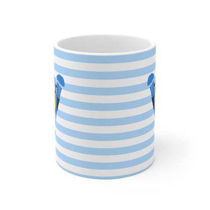 Blaumeise Vogel Tasse als Geschenk zur Einschulung Blau Weiß