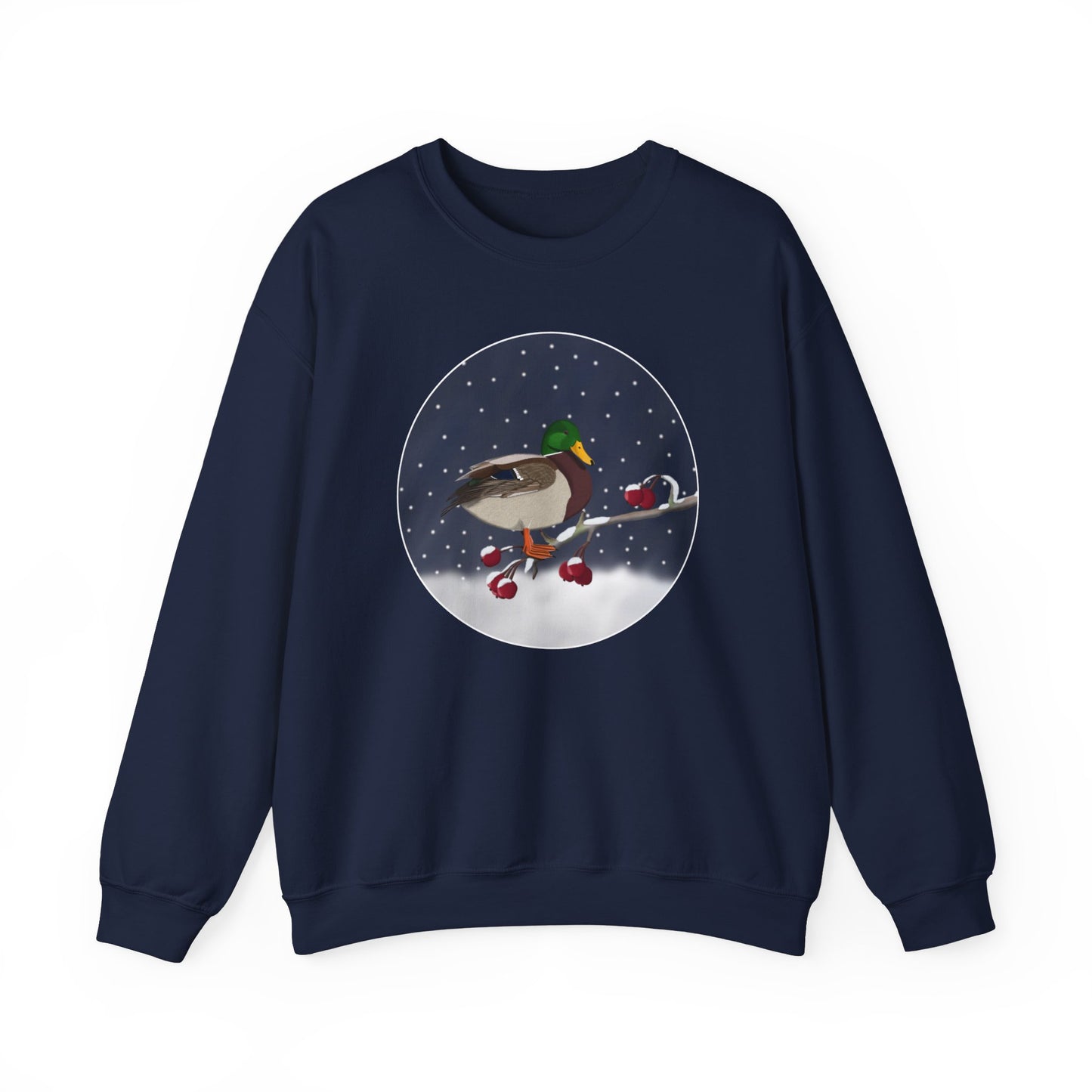 Mallard on a Winter Branch Birdwatcher Christmas Bird Sweatshirt