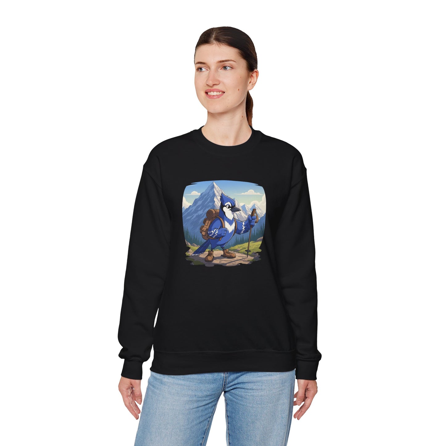 Blue Jay Hiking Sweatshirt Funny Blue Jay on a Hike Bird Watchers & Bird Lovers