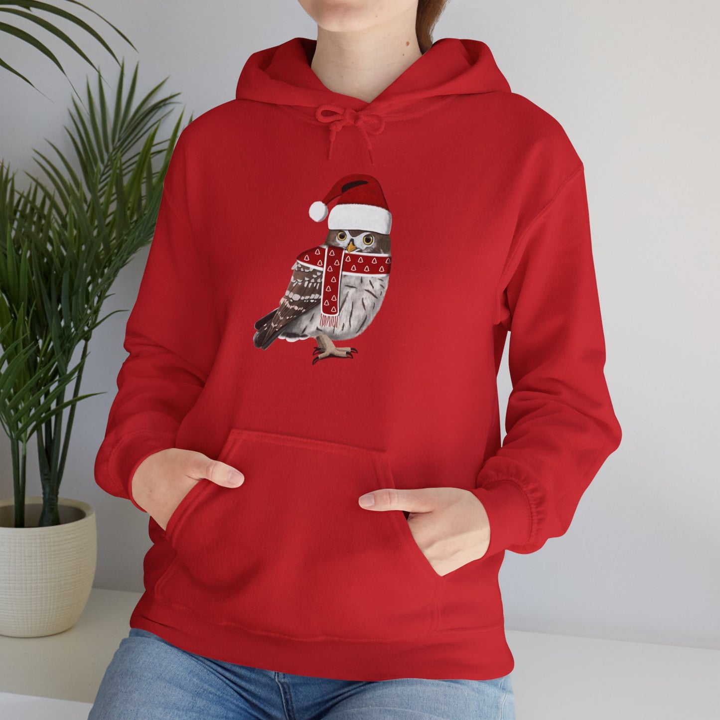 Owl Christmas Bird with Santa Hat Birdwatcher Birdlover Hoodie