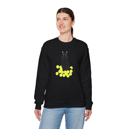 Black Cat with Tennis Balls Cat Lover Sweatshirt