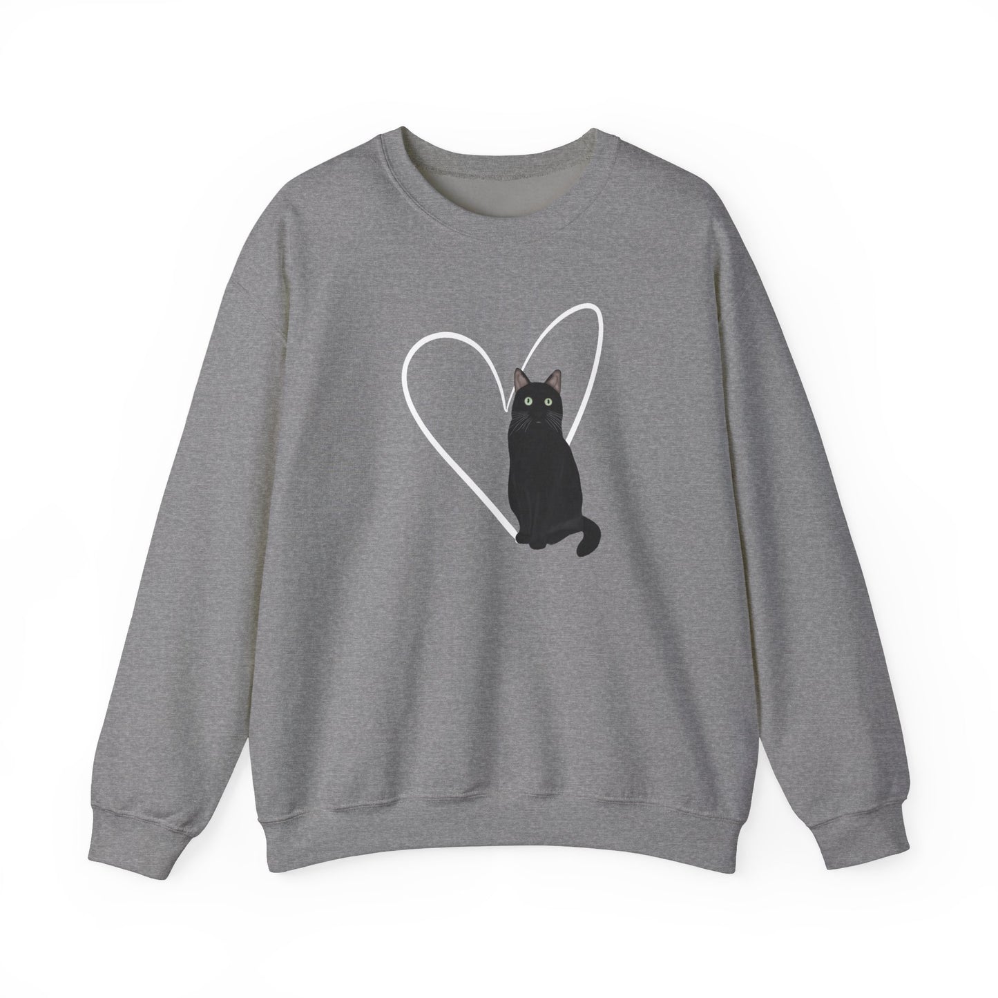 Black Cat with Heart Cat Lover Valentine's Day Sweatshirt