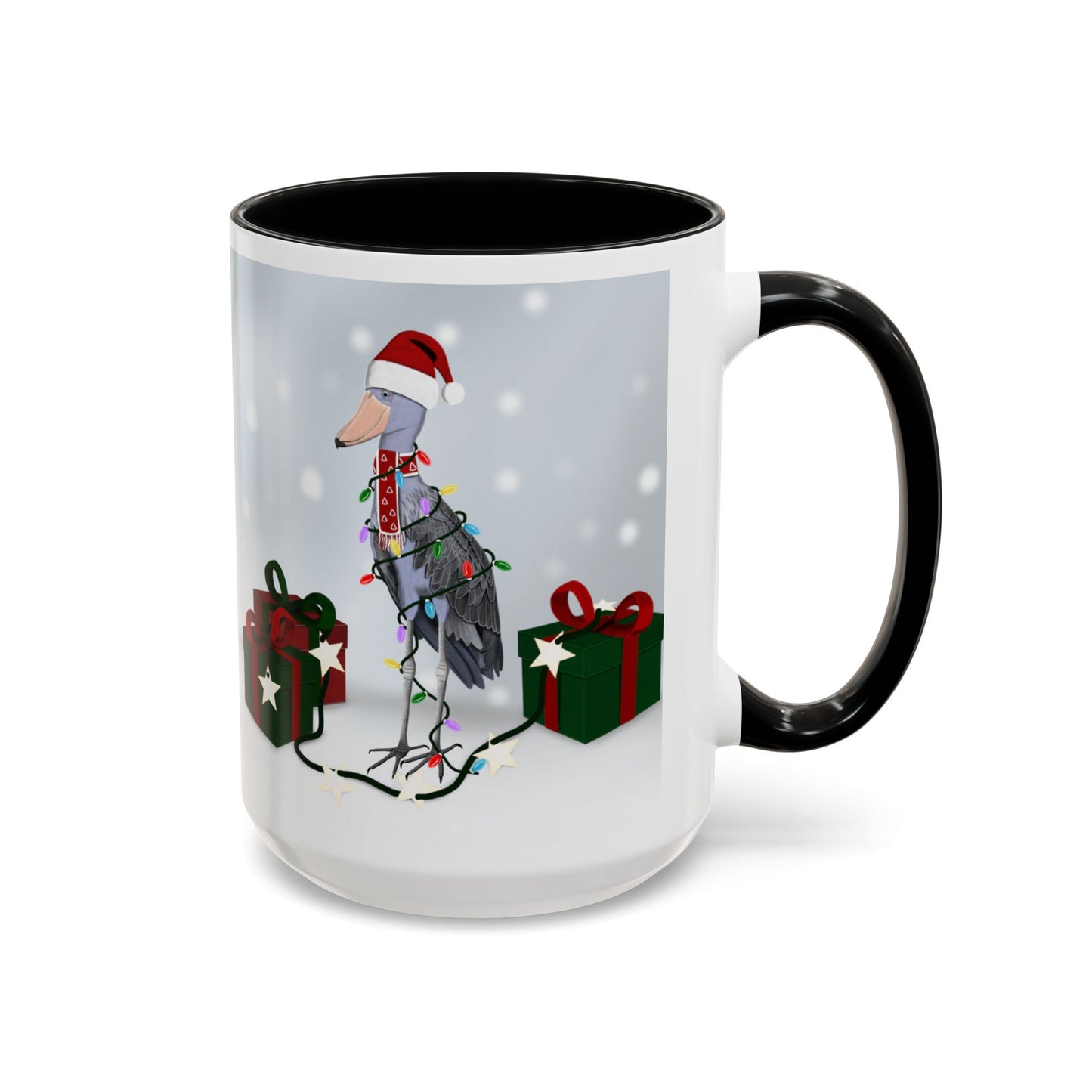 Shoebill with Christmas Hat and Scarf Snow Bird Coffee Mug