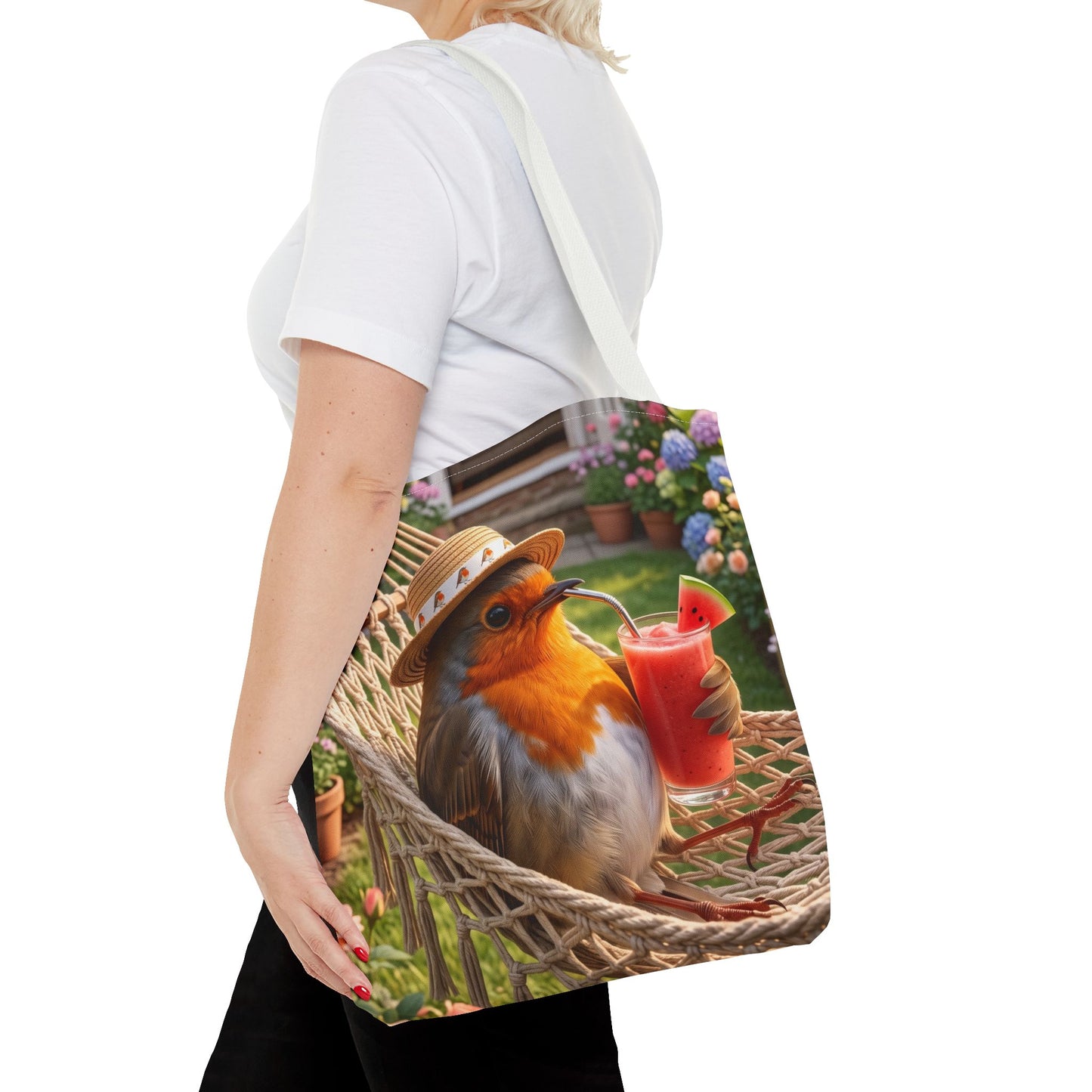 Robin Rosi Hammock and Smoothie Tote Bag - Summer Backyard Bird Watcher Gift