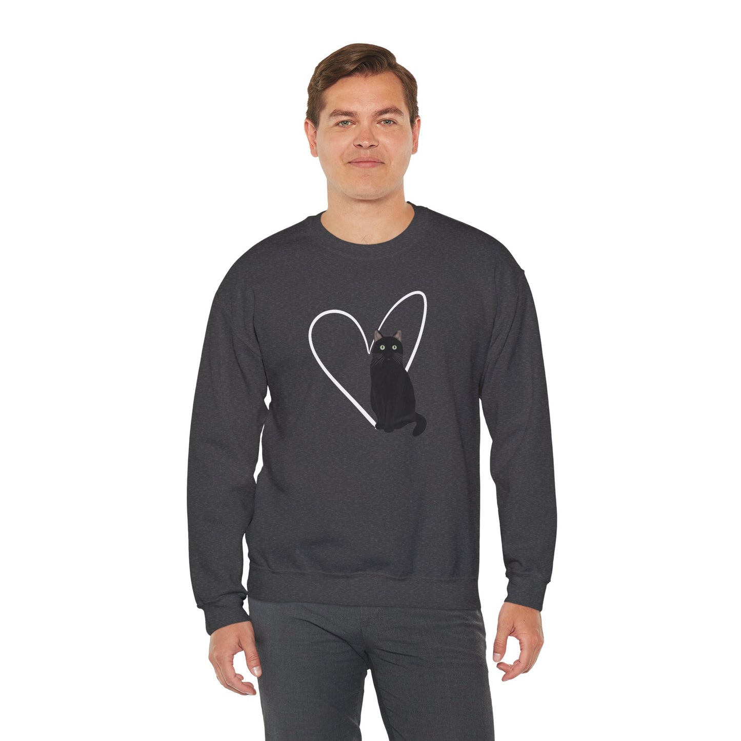 Black Cat with Heart Cat Lover Valentine's Day Sweatshirt