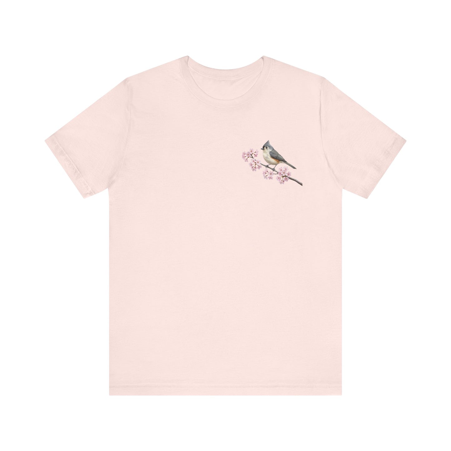 Tufted Titmouse Cherry Blossom T-Shirt | Floral Spring Tee for Bird Lovers