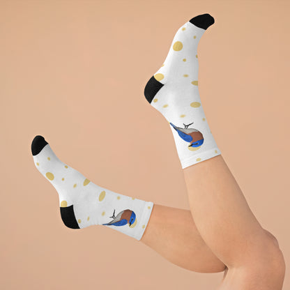 Bluebird with Golden Dots Birding & Birdwatching Bird Socks White