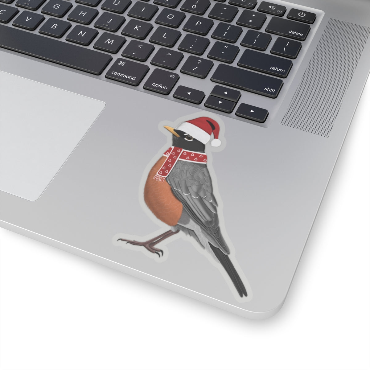 Robin with Santa Claus Hat and Scarf Christmas Bird Sticker