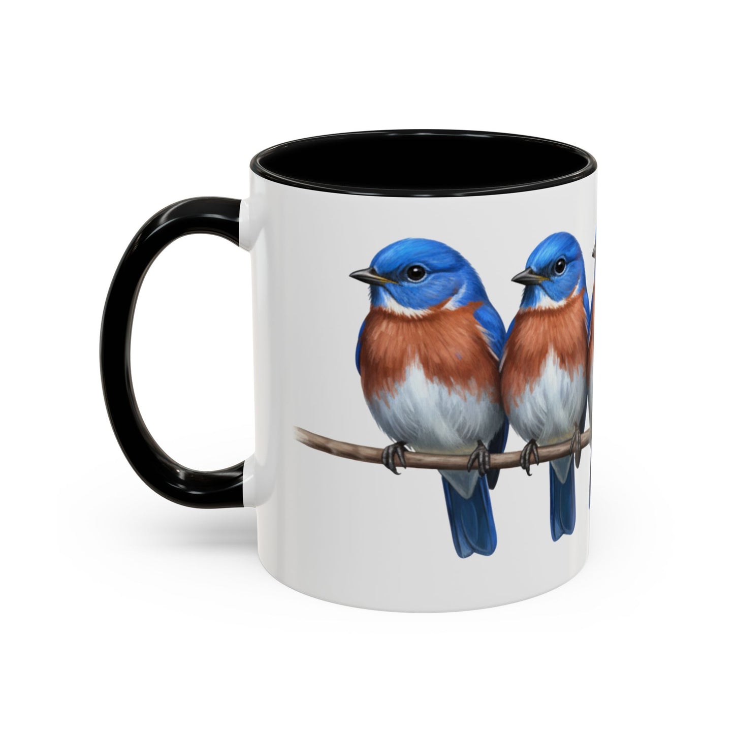 枝に止まる青い鳥を描いた陶器製バードコーヒーマグ – バードウォッチャーへのカスタムギフト