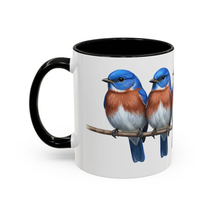 枝に止まる青い鳥を描いた陶器製バードコーヒーマグ – バードウォッチャーへのカスタムギフト