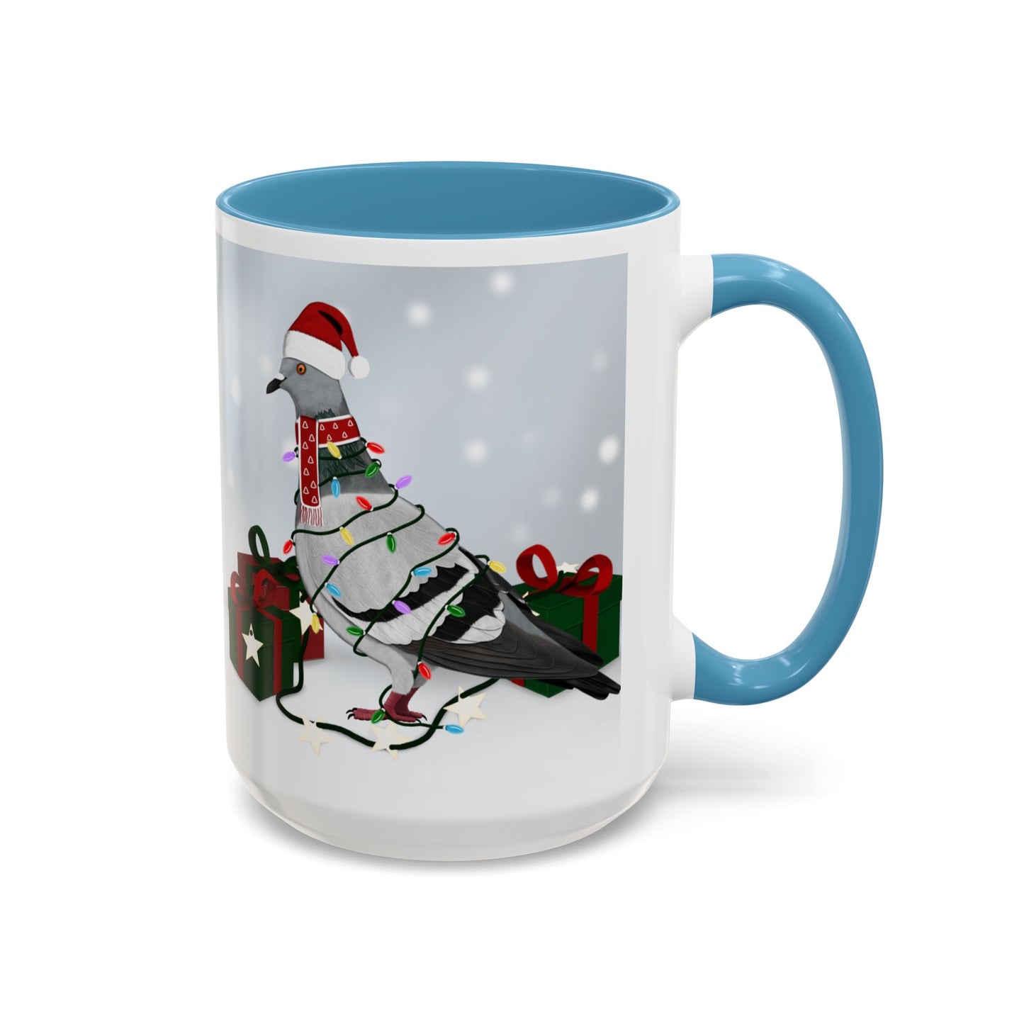 Pigeon with Christmas Hat and Scarf Snow Bird Coffee Mug